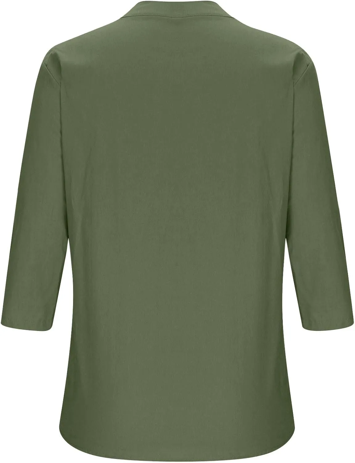 DASAYO Women's Casual 3/4 Length Sleeve Shirts Solid Color V Neck Button up Blouse Loose Fit Spring Summer Outfits