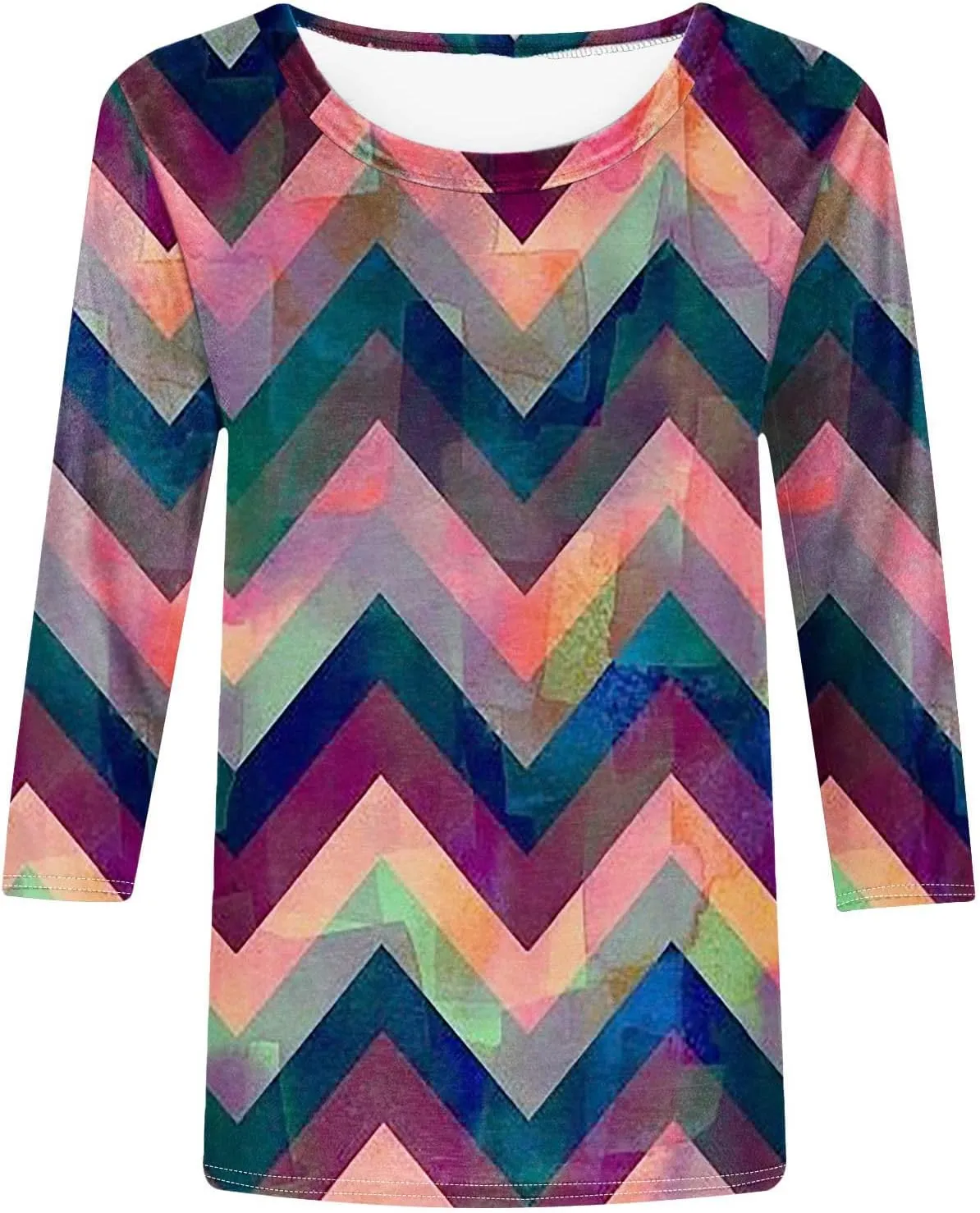 DASAYO Womens Fashion 2024 3/4 Sleeve Shirts Crewneck Casual Plus Size Tops for Women Trendy Tie Die Print Going Out Tops