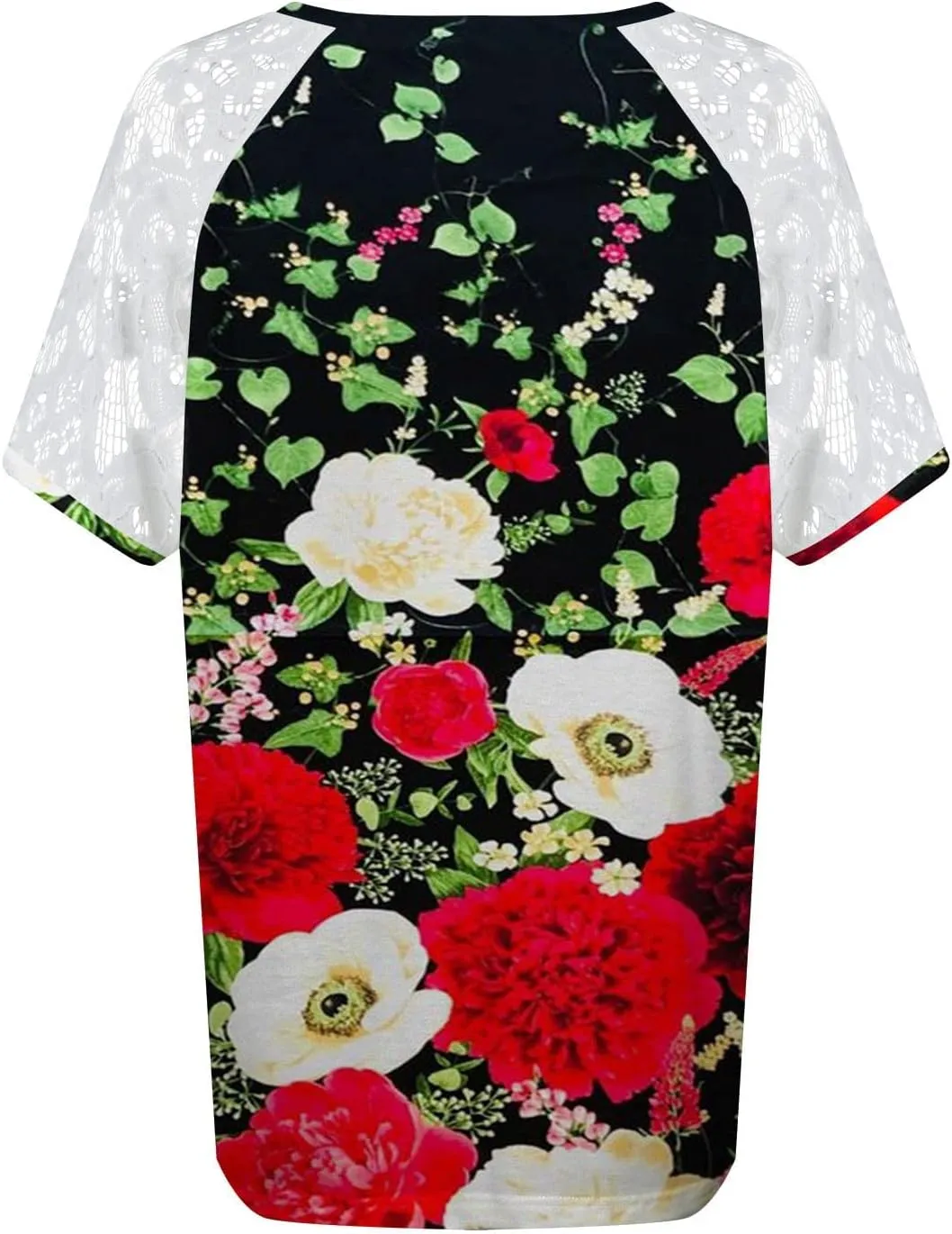 DASAYO Women's Plus Size Summer Tops Lace Short Sleeve Floral Print Trendy Tee Shirts Fashion Casual Summer t Shirt Blouses
