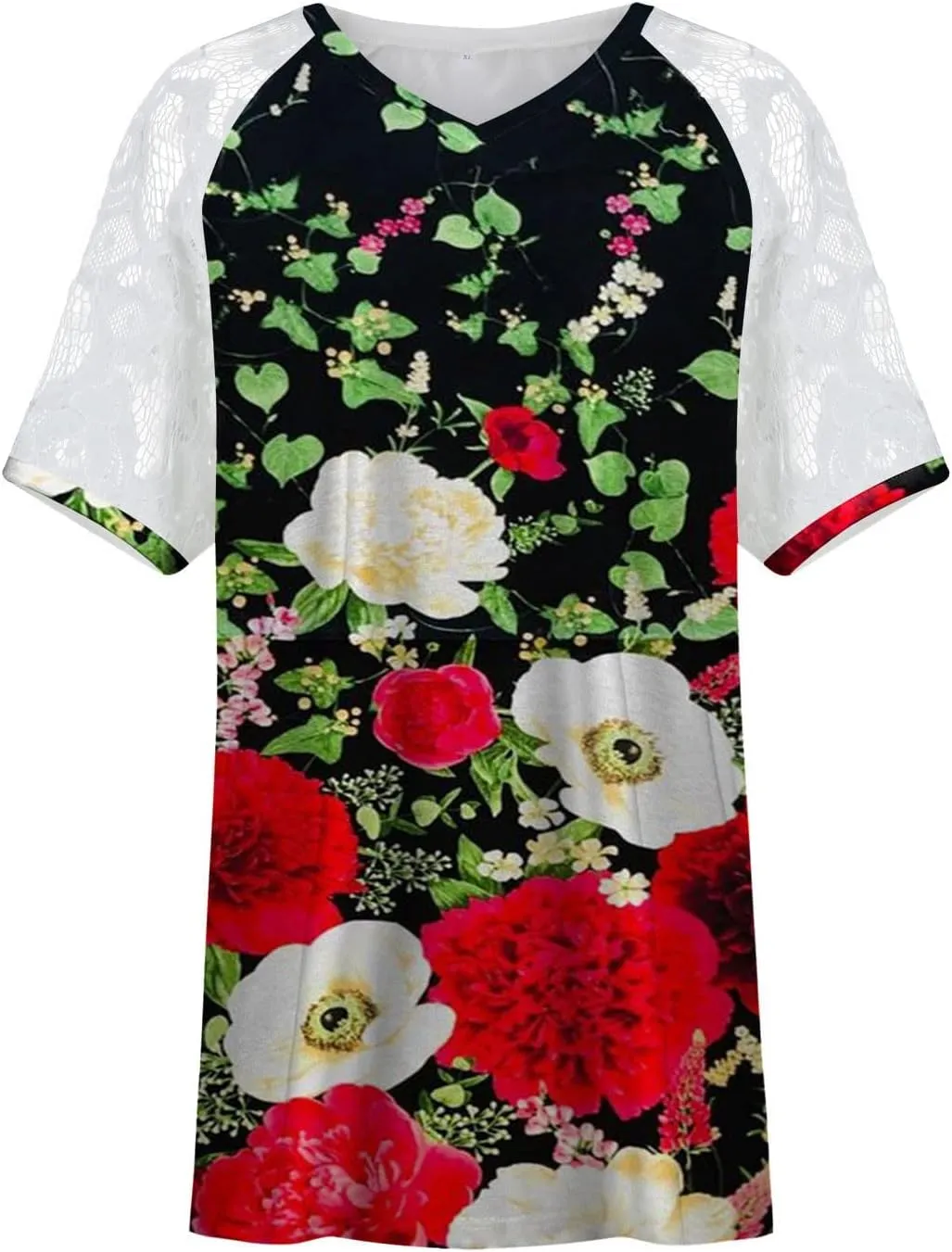 DASAYO Women's Plus Size Summer Tops Lace Short Sleeve Floral Print Trendy Tee Shirts Fashion Casual Summer t Shirt Blouses
