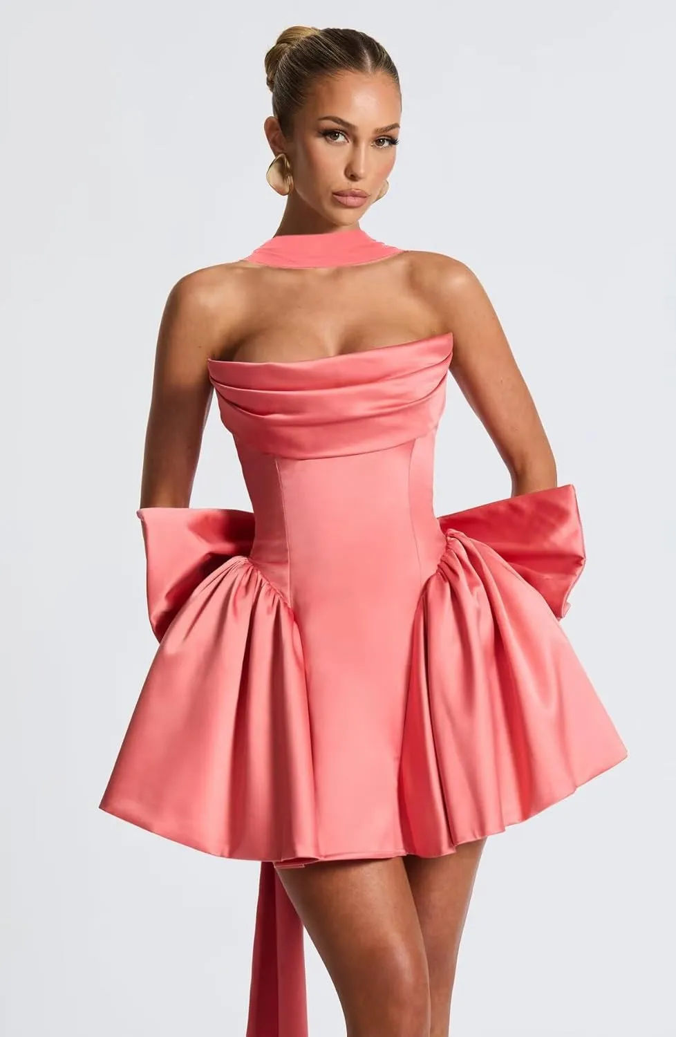 Dessiny Satin Corset Scarf Homecoming Dresses 2025 Short Pleated Cocktail Pary Dresseses with Bow DE231