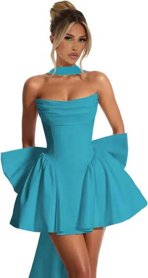 Dessiny Satin Corset Scarf Homecoming Dresses 2025 Short Pleated Cocktail Pary Dresseses with Bow DE231