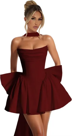 Dessiny Satin Corset Scarf Homecoming Dresses 2025 Short Pleated Cocktail Pary Dresseses with Bow DE231
