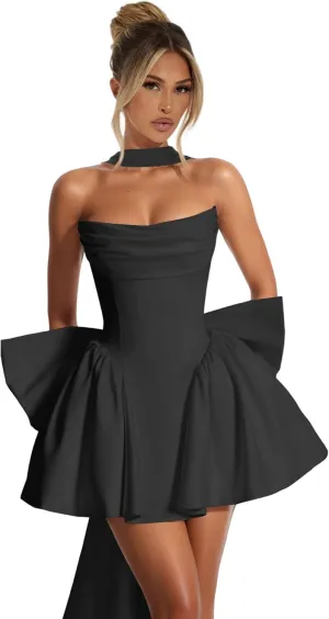 Dessiny Satin Corset Scarf Homecoming Dresses 2025 Short Pleated Cocktail Pary Dresseses with Bow DE231