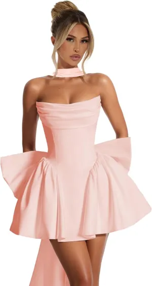 Dessiny Satin Corset Scarf Homecoming Dresses 2025 Short Pleated Cocktail Pary Dresseses with Bow DE231