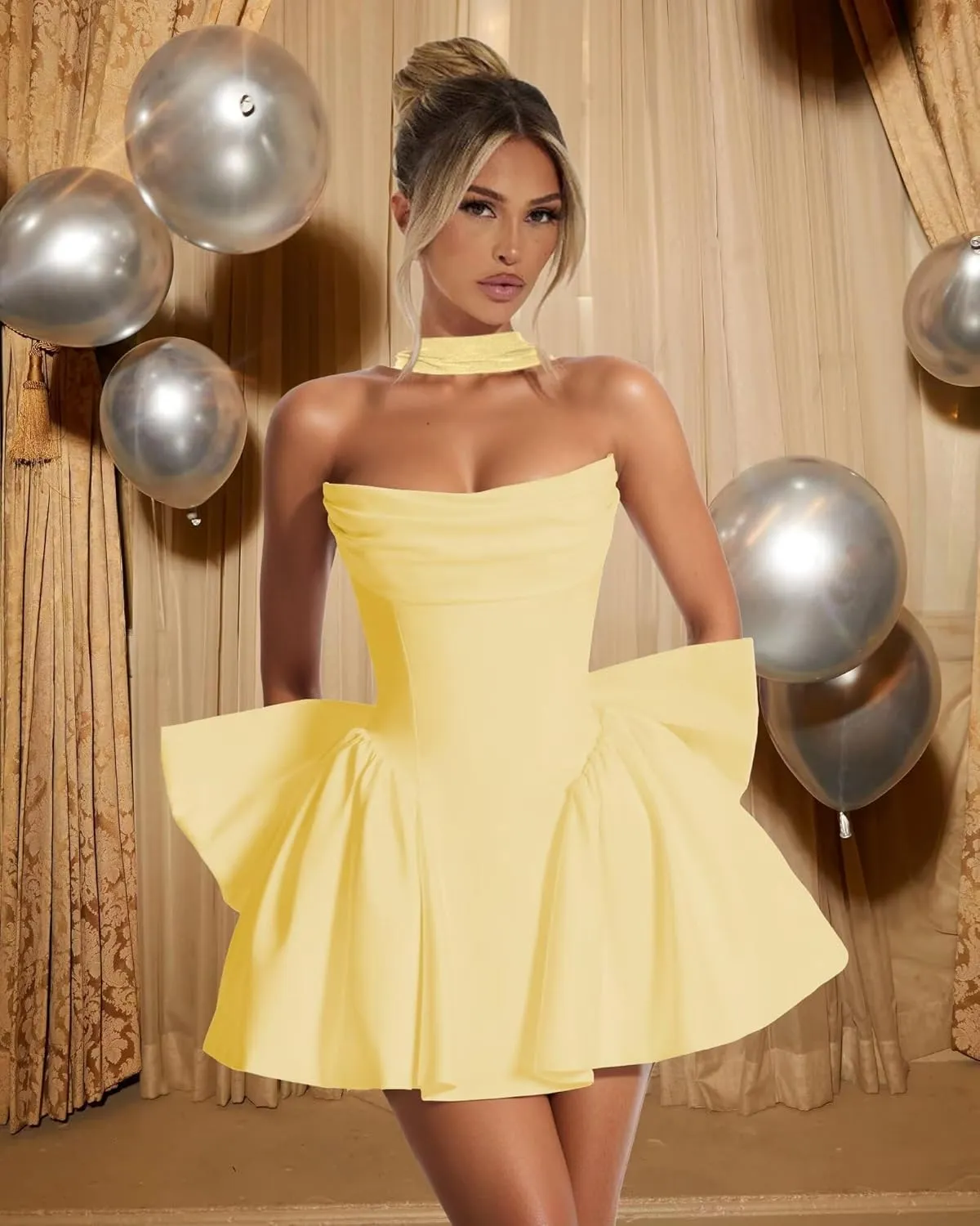Dessiny Satin Corset Scarf Homecoming Dresses 2025 Short Pleated Cocktail Pary Dresseses with Bow DE231