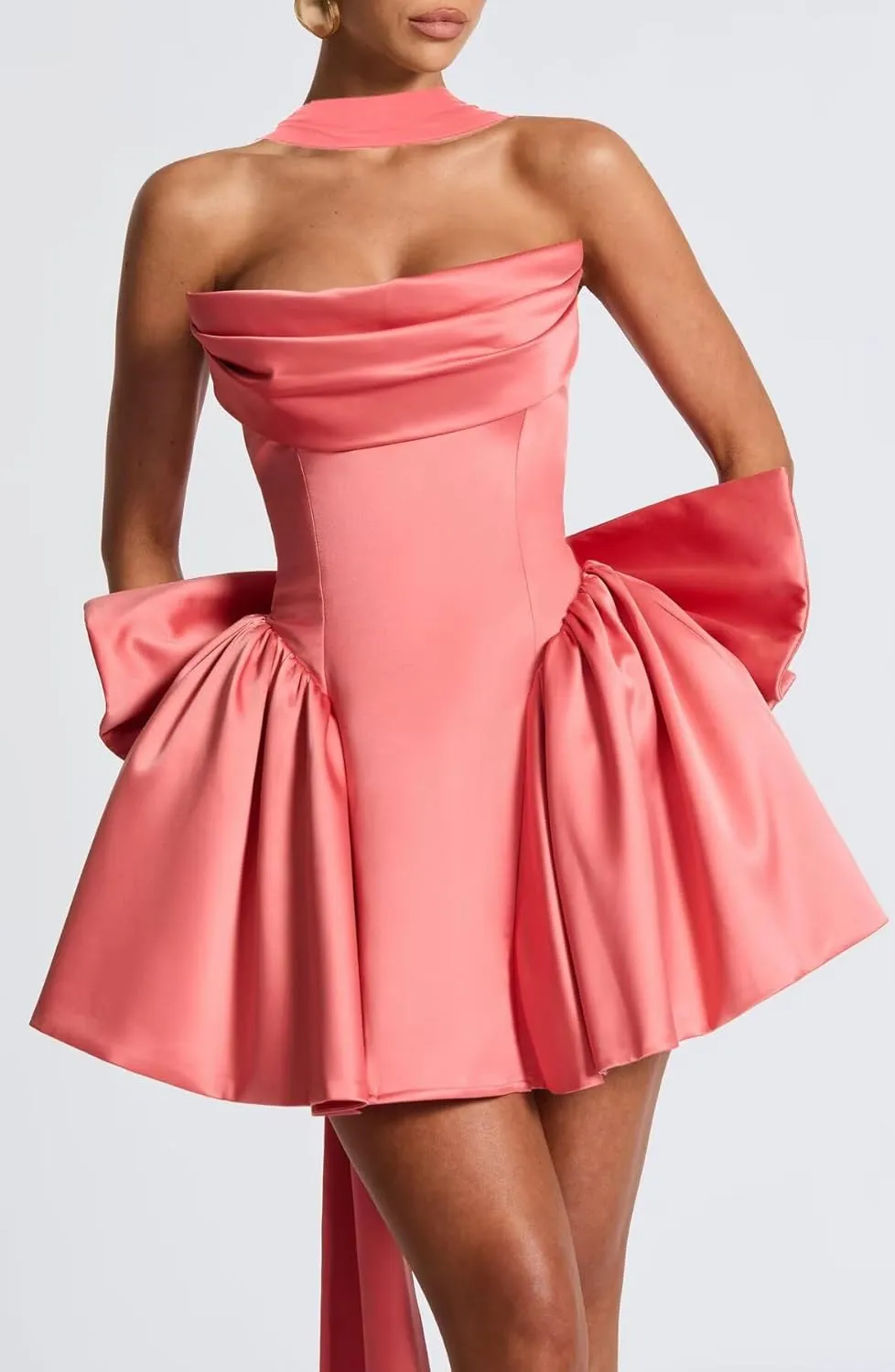 Dessiny Satin Corset Scarf Homecoming Dresses 2025 Short Pleated Cocktail Pary Dresseses with Bow DE231