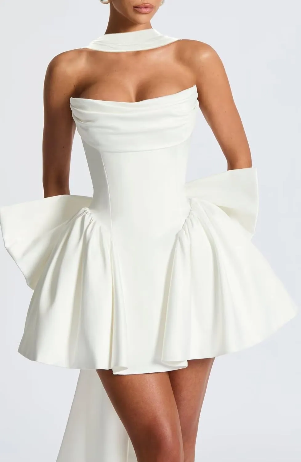 Dessiny Satin Corset Scarf Homecoming Dresses 2025 Short Pleated Cocktail Pary Dresseses with Bow DE231