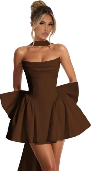 Dessiny Satin Corset Scarf Homecoming Dresses 2025 Short Pleated Cocktail Pary Dresseses with Bow DE231