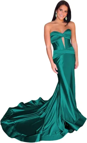 Dessiny Strapless Sweetheart Prom Dresses Long for Women 2024 with Slit Ruched Satin Formal Evening Gown for Party DE109