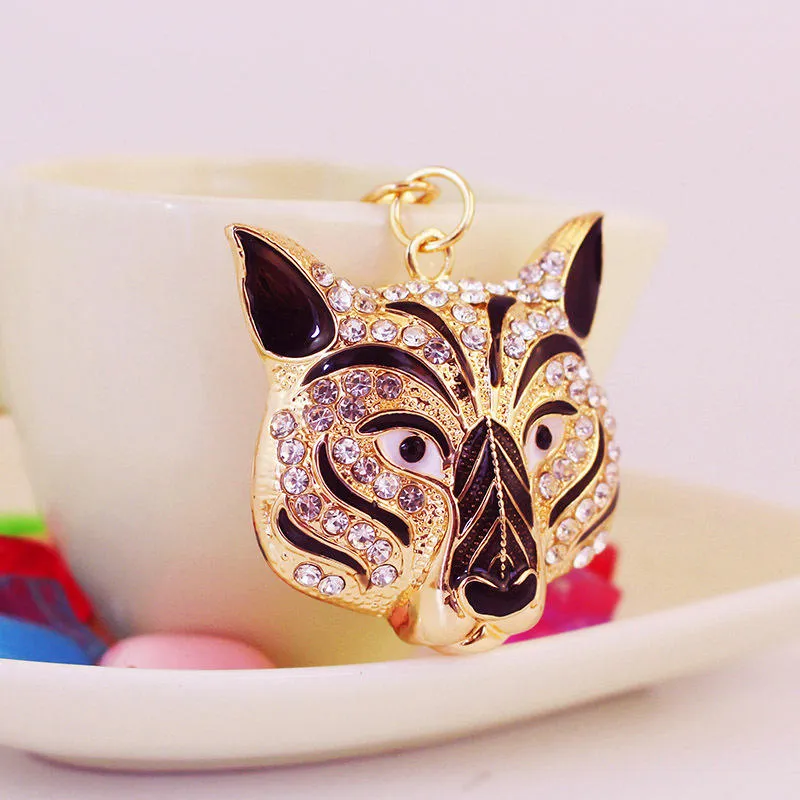Diamond Glitter Tiger Head Keychain