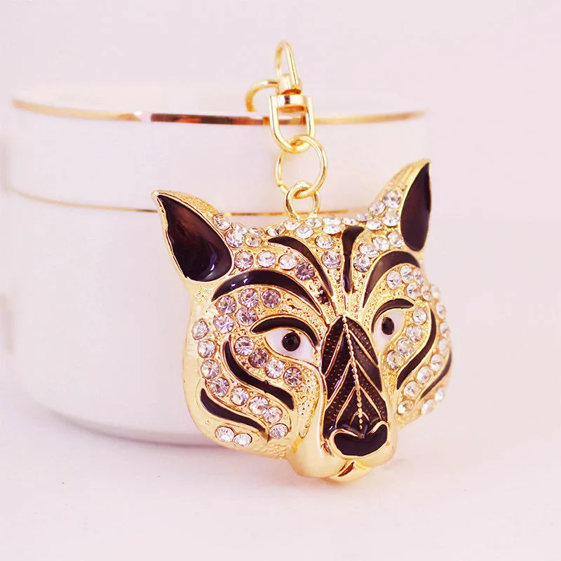 Diamond Glitter Tiger Head Keychain
