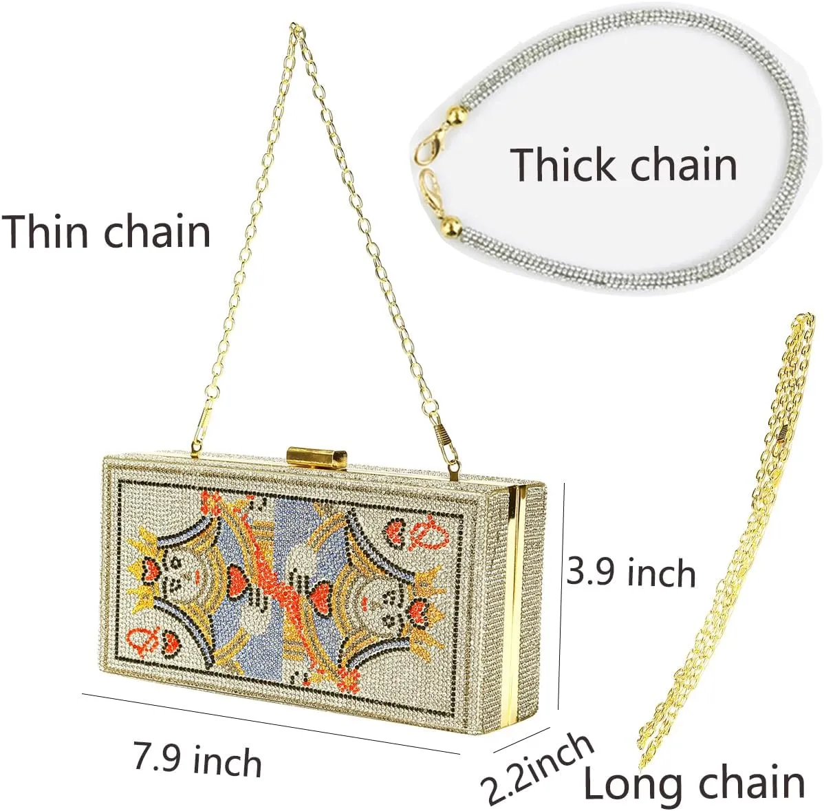 Diamond Sliver Crystal Evening Bag Rhinestone Bling Money Purses Poker Card Handbags Clutch For Party.