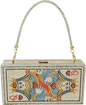 Diamond Sliver Crystal Evening Bag Rhinestone Bling Money Purses Poker Card Handbags Clutch For Party.