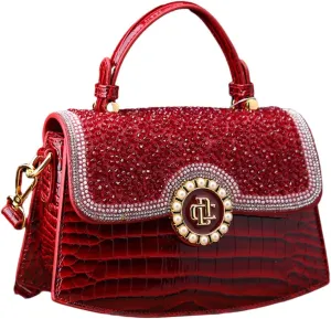 Diamonds Women Handbags Genuine Leather Top Handle Satchel Purses Party Shoulder Evening Bag Crocodile Pattern Tote Bags