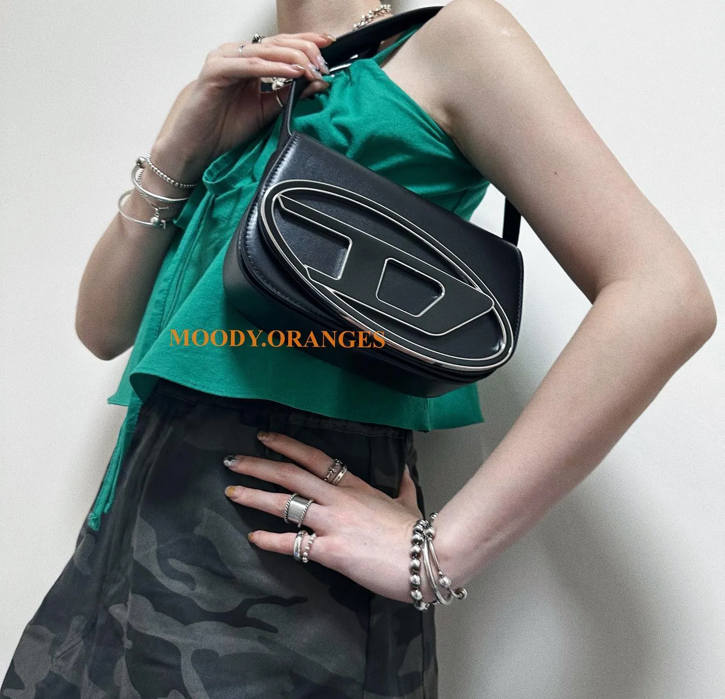 Diesel 1DR Black Leather Shoulder Bag