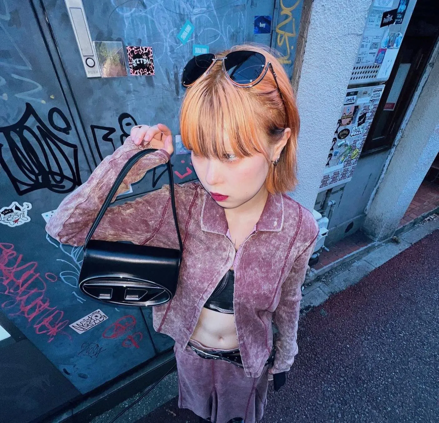 Diesel 1DR Black Leather Shoulder Bag