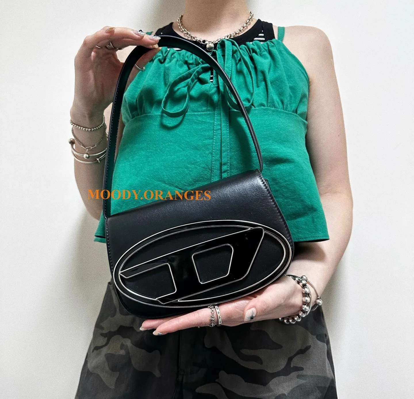 Diesel 1DR Black Leather Shoulder Bag