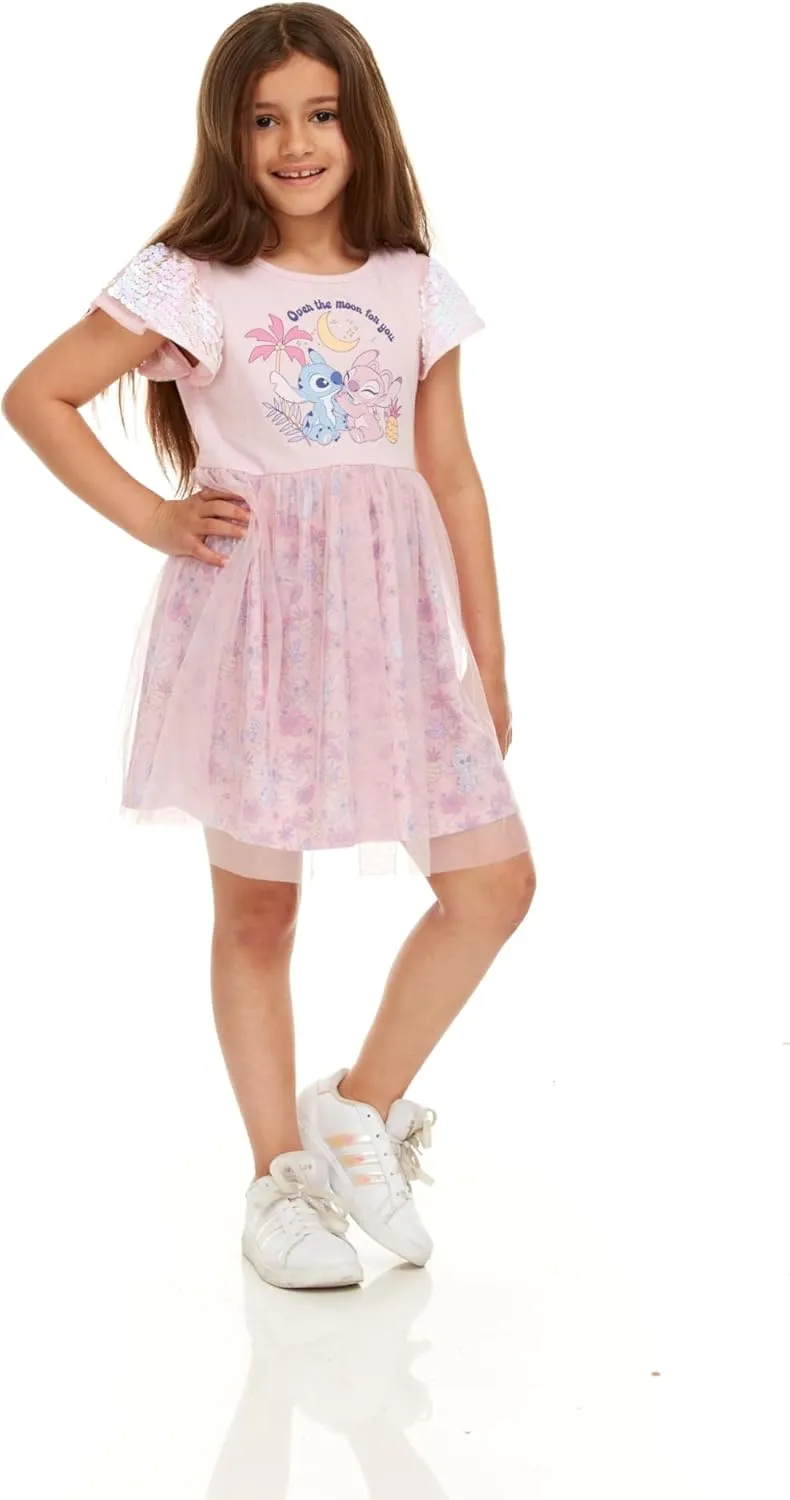 Disney Stitch & Angel Sequin Sleeve Tulle Dress-Girls Sizes 2-6x
