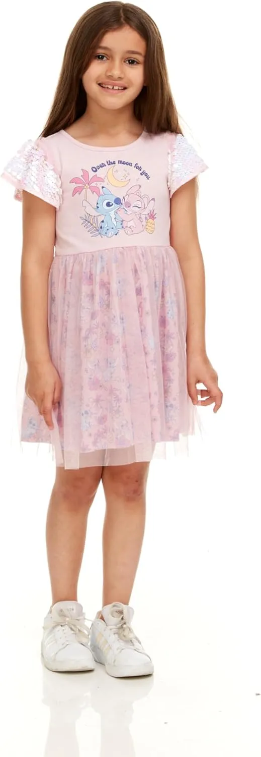 Disney Stitch & Angel Sequin Sleeve Tulle Dress-Girls Sizes 2-6x
