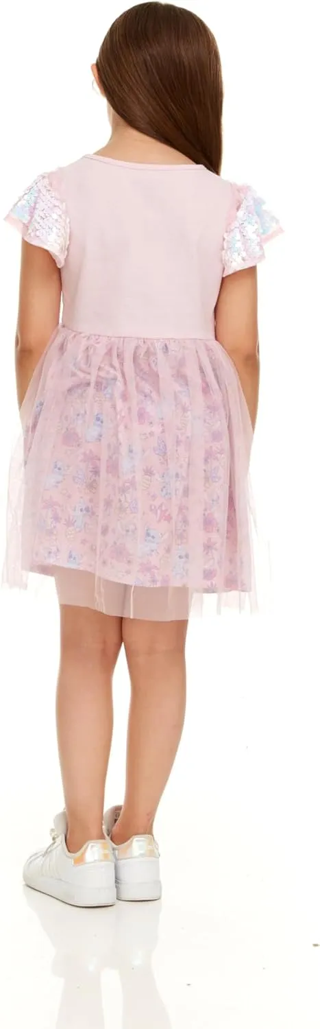 Disney Stitch & Angel Sequin Sleeve Tulle Dress-Girls Sizes 2-6x