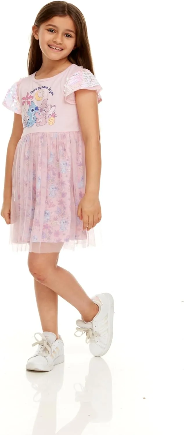 Disney Stitch & Angel Sequin Sleeve Tulle Dress-Girls Sizes 2-6x