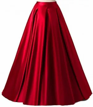 Diydress Women's Long Fashion High Waist A-Line Satin Skirts with Pockets