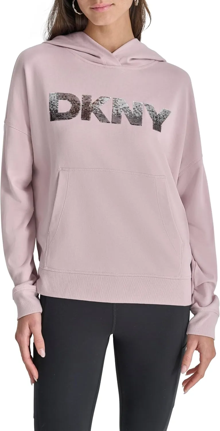 DKNY womens Ombre Logo Hoodie Sweatshirt