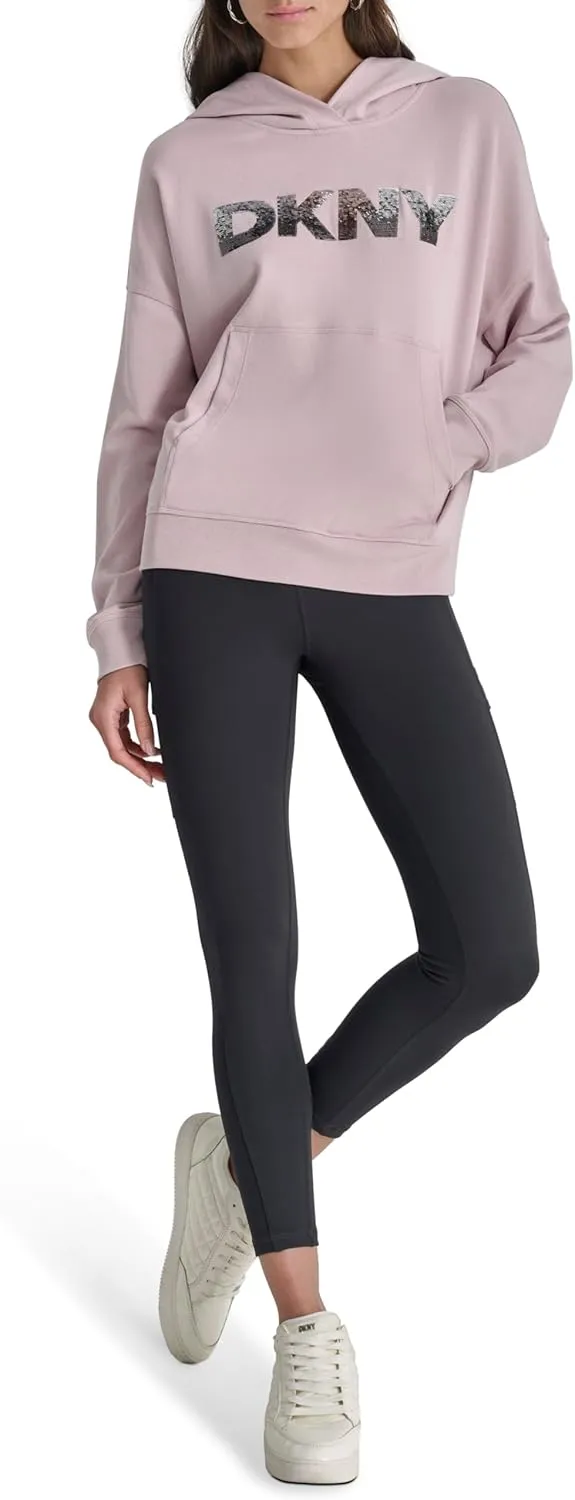DKNY womens Ombre Logo Hoodie Sweatshirt