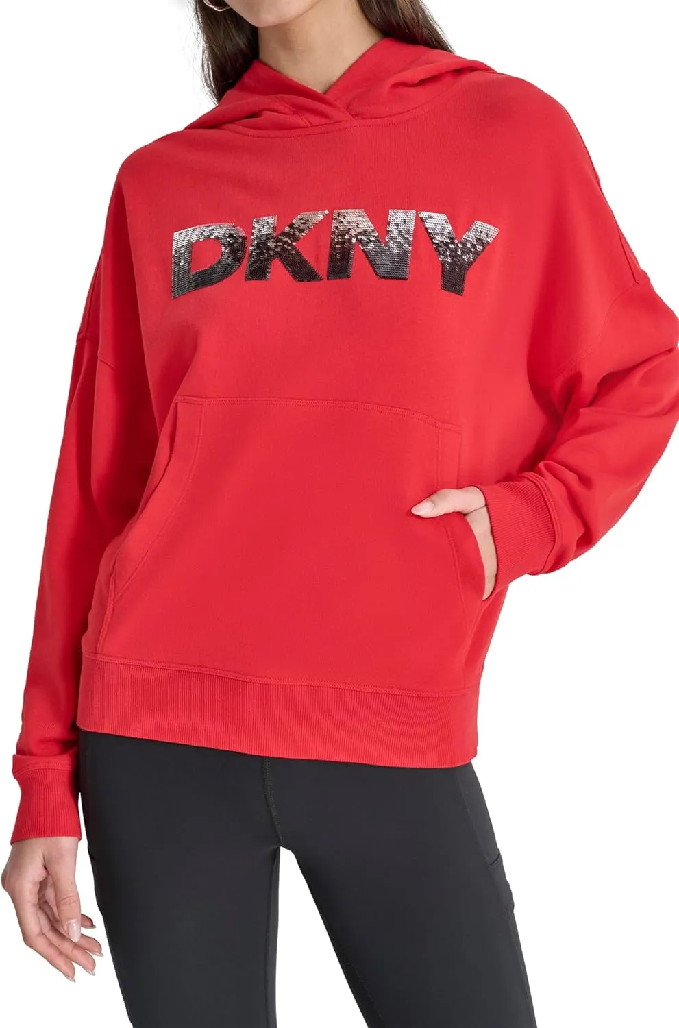 DKNY womens Ombre Logo Hoodie Sweatshirt