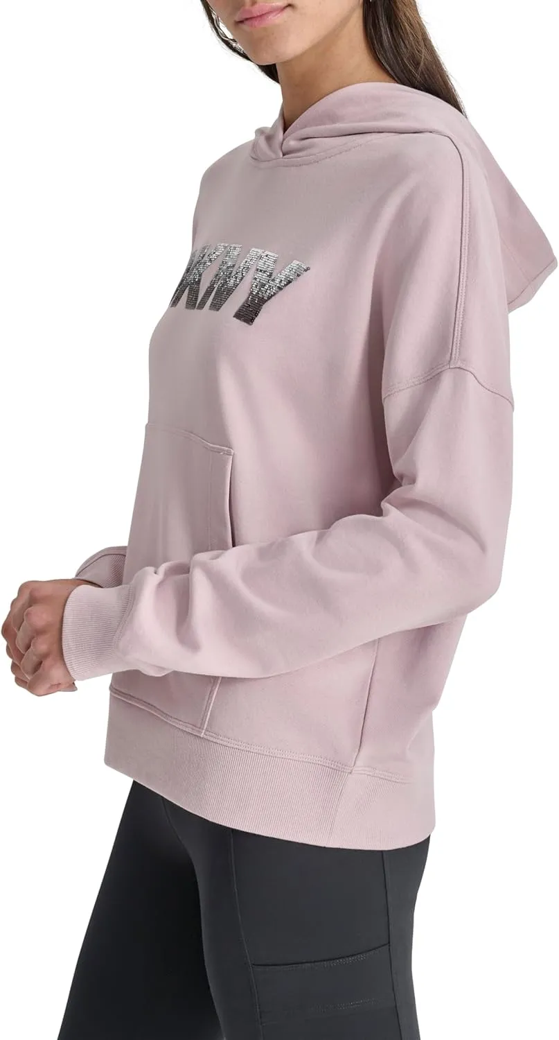 DKNY womens Ombre Logo Hoodie Sweatshirt