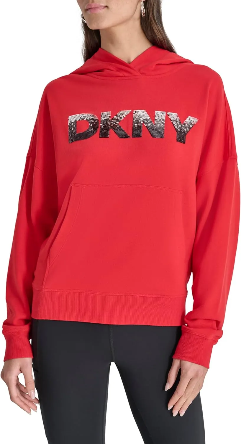 DKNY womens Ombre Logo Hoodie Sweatshirt
