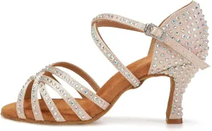 DKZSYIM Women's Satin Latin Dance Shoes Ballroom Performance Shoes,Model AFCT404