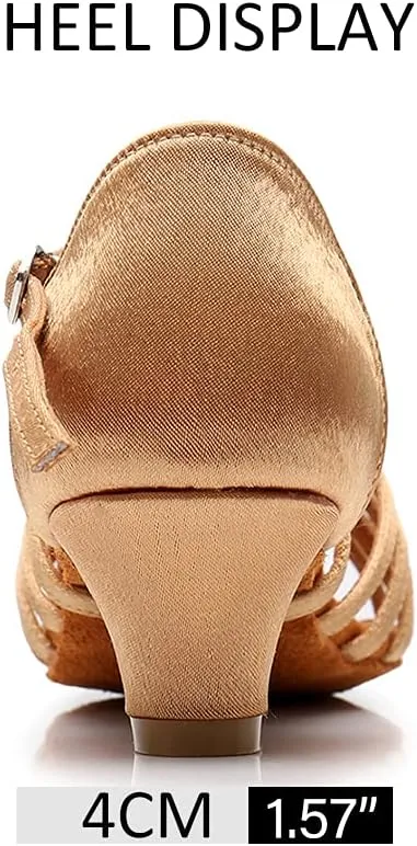 DKZSYIM Women's Satin Latin Dance Shoes Ballroom Salsa Performance Practice Dancing Shoes,Model LP-1217ZS
