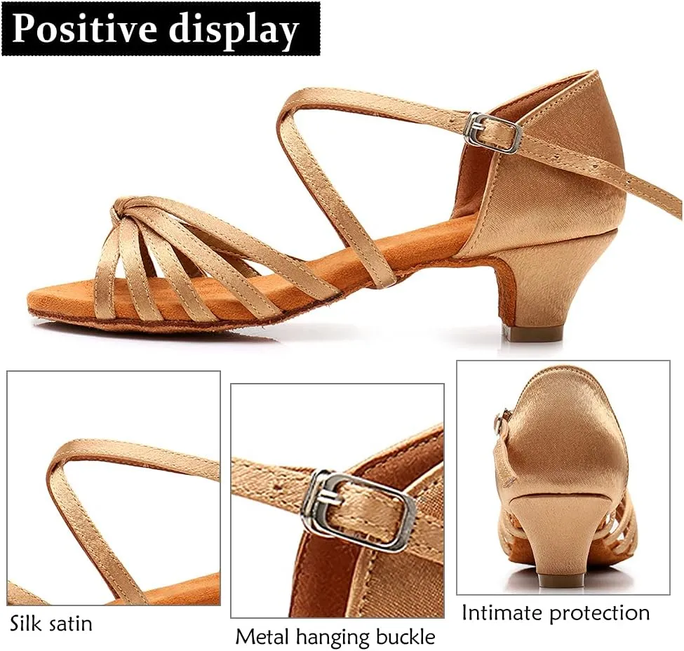 DKZSYIM Women's Satin Latin Dance Shoes Ballroom Salsa Performance Practice Dancing Shoes,Model LP-1217ZS
