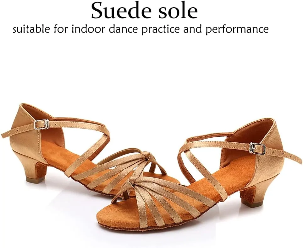 DKZSYIM Women's Satin Latin Dance Shoes Ballroom Salsa Performance Practice Dancing Shoes,Model LP-1217ZS