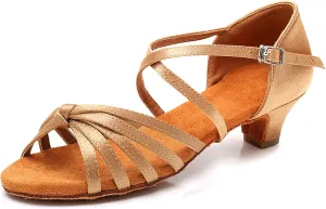 DKZSYIM Women's Satin Latin Dance Shoes Ballroom Salsa Performance Practice Dancing Shoes,Model LP-1217ZS