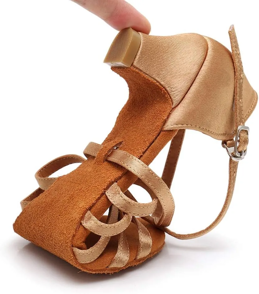 DKZSYIM Women's Satin Latin Dance Shoes Ballroom Salsa Performance Practice Dancing Shoes,Model LP-1217ZS