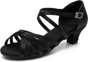 DKZSYIM Women's Satin Latin Dance Shoes Ballroom Salsa Performance Practice Dancing Shoes,Model LP-1217ZS