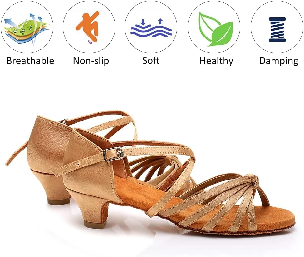 DKZSYIM Women's Satin Latin Dance Shoes Ballroom Salsa Performance Practice Dancing Shoes,Model LP-1217ZS
