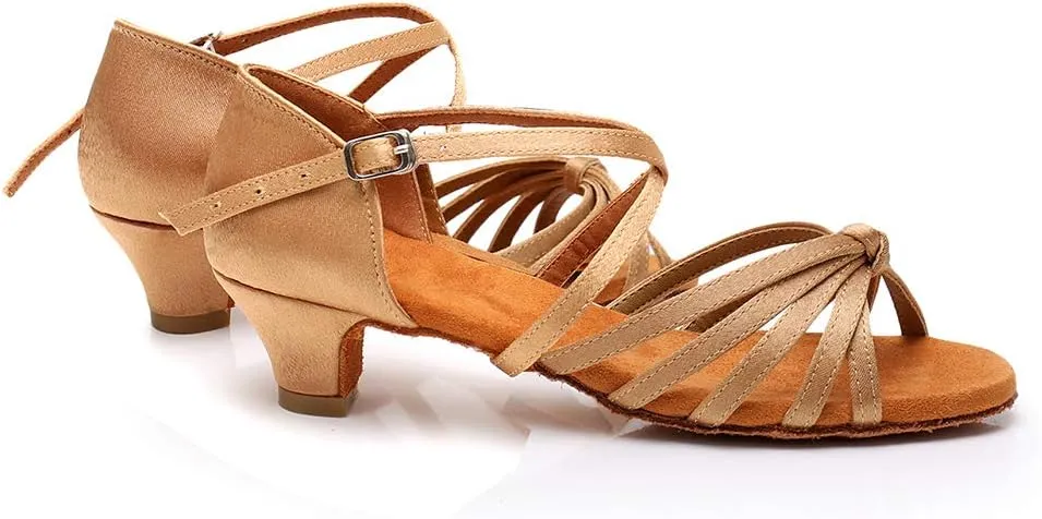 DKZSYIM Women's Satin Latin Dance Shoes Ballroom Salsa Performance Practice Dancing Shoes,Model LP-1217ZS