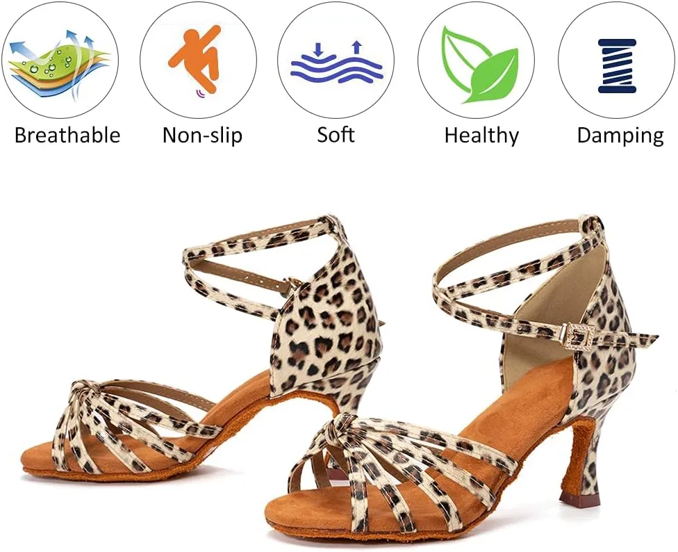 DKZSYIM Women's Satin Latin Dance Shoes Professional Ballroom Salsa Practice Performance Dancing Shoes,Model 217