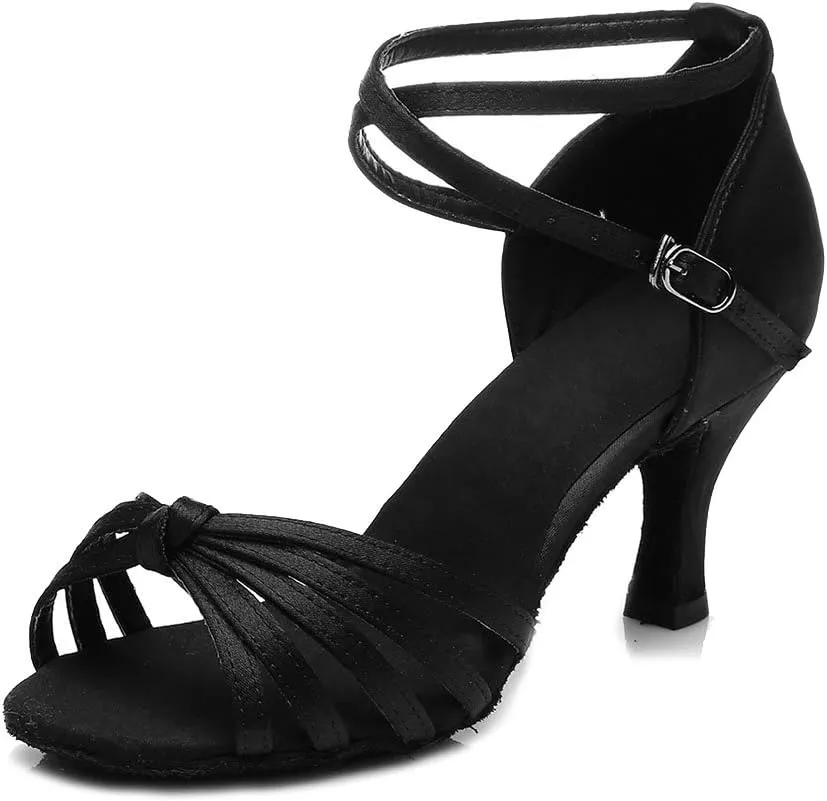 DKZSYIM Women's Satin Latin Dance Shoes Professional Ballroom Salsa Practice Performance Dancing Shoes,Model 217