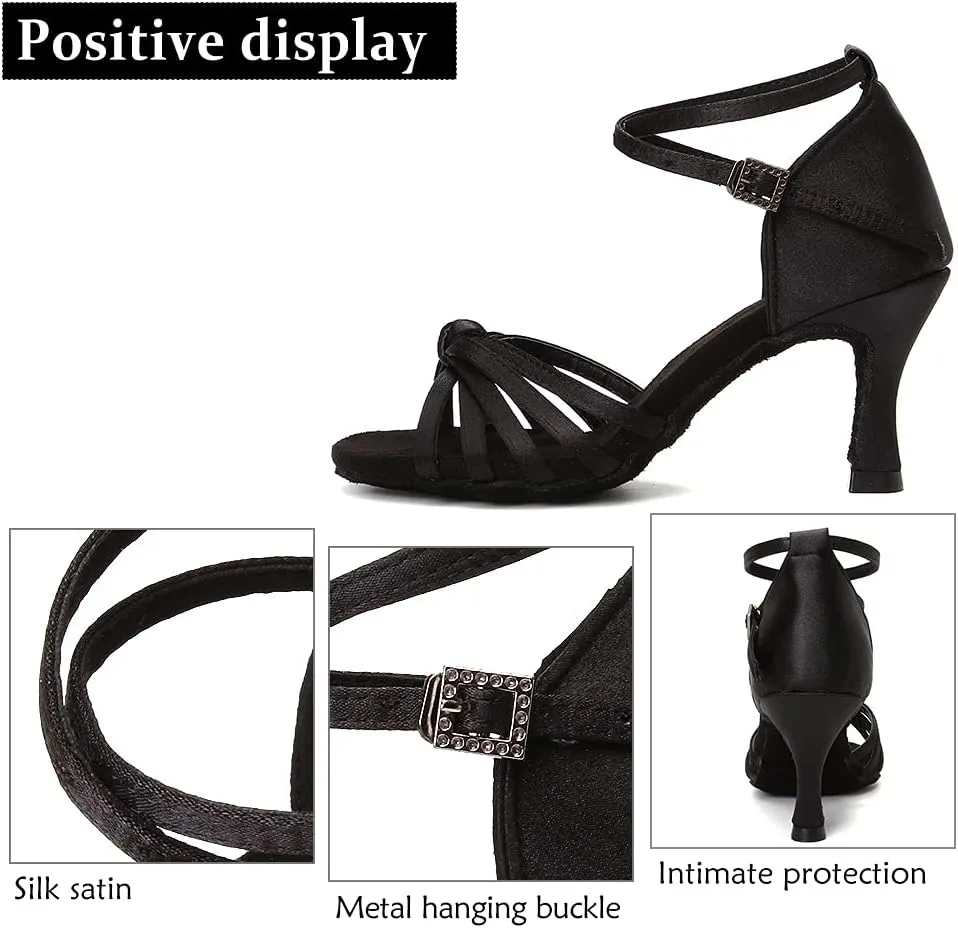 DKZSYIM Women's Satin Latin Dance Shoes Professional Ballroom Salsa Practice Performance Dancing Shoes,Model 217