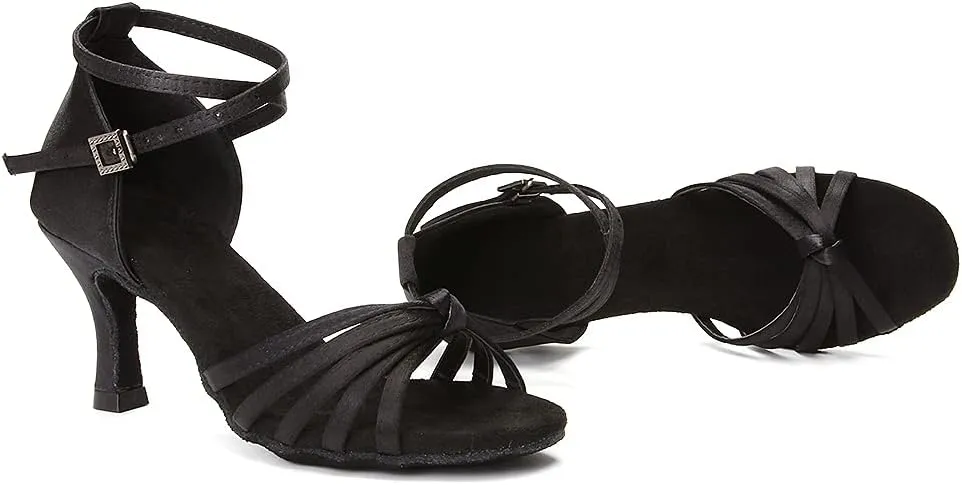 DKZSYIM Women's Satin Latin Dance Shoes Professional Ballroom Salsa Practice Performance Dancing Shoes,Model 217