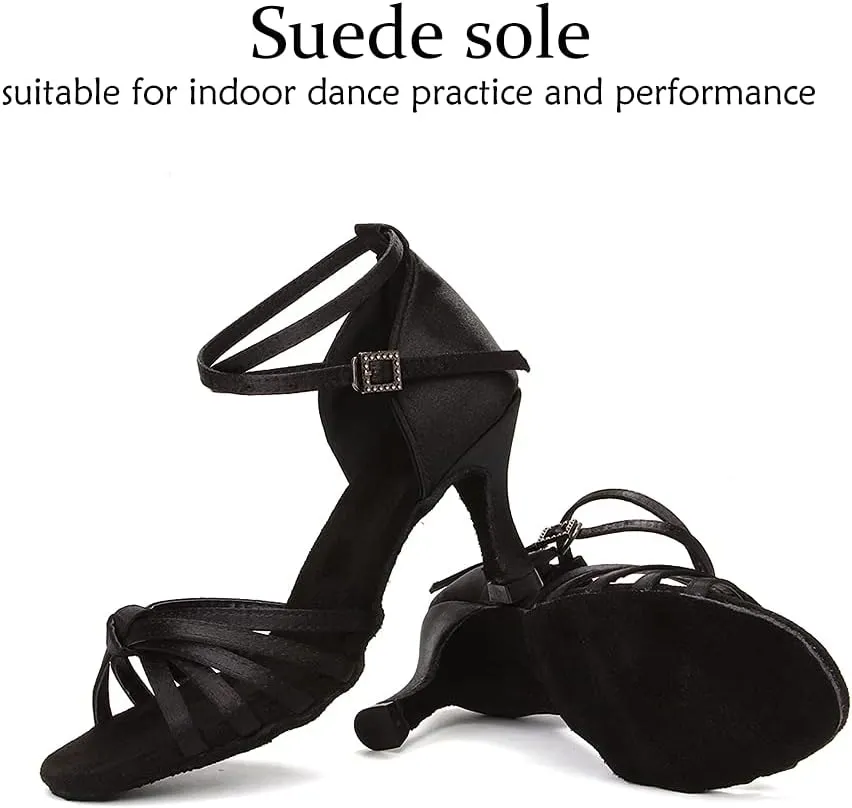 DKZSYIM Women's Satin Latin Dance Shoes Professional Ballroom Salsa Practice Performance Dancing Shoes,Model 217