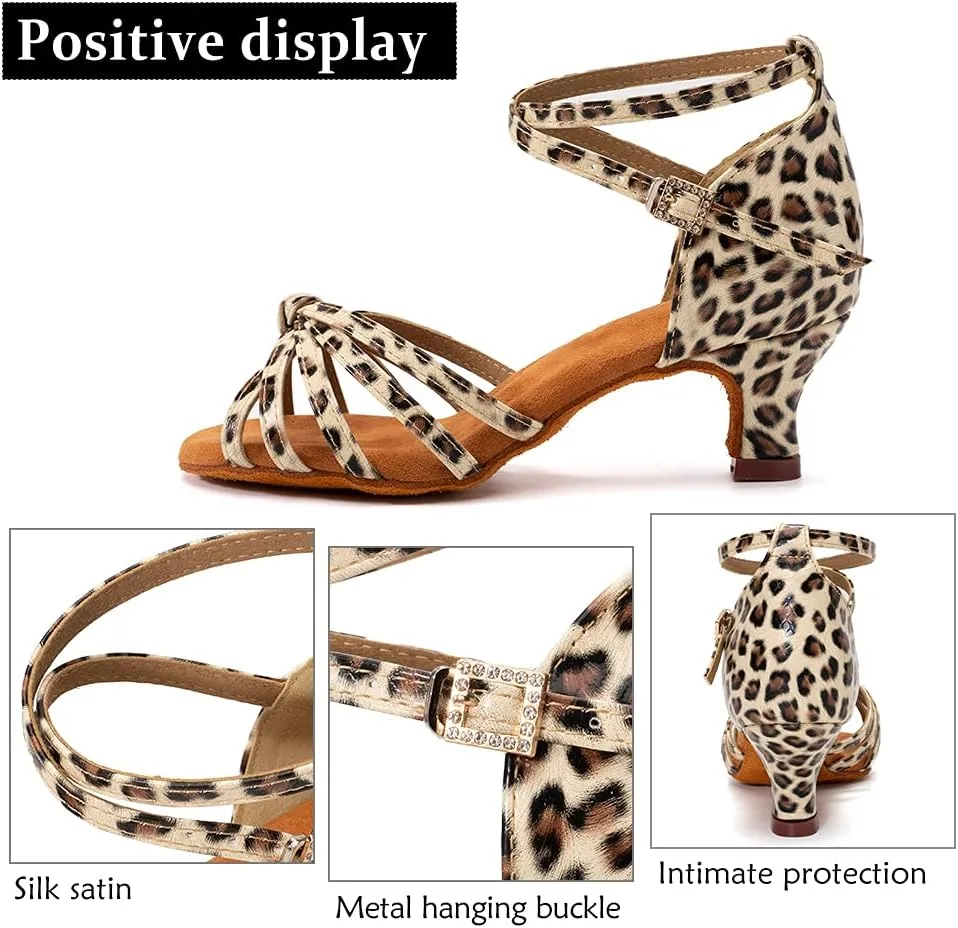 DKZSYIM Women's Satin Latin Dance Shoes Professional Ballroom Salsa Practice Performance Dancing Shoes,Model 217