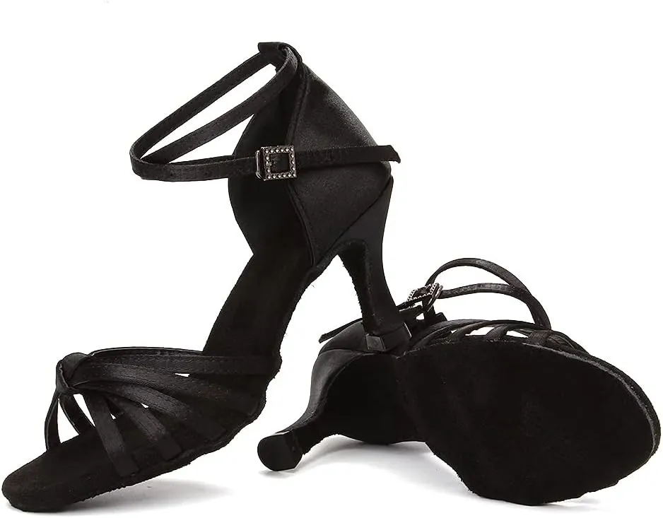 DKZSYIM Women's Satin Latin Dance Shoes Professional Ballroom Salsa Practice Performance Dancing Shoes,Model 217