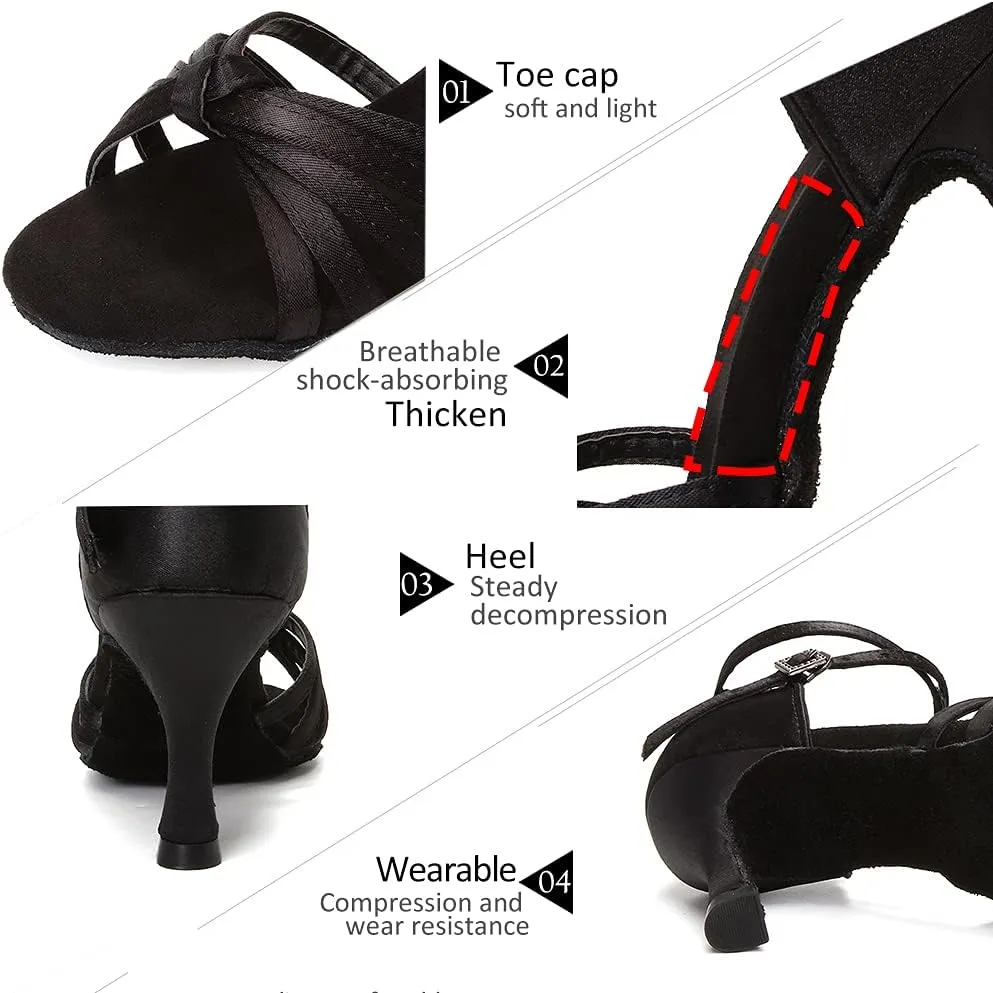 DKZSYIM Women's Satin Latin Dance Shoes Professional Ballroom Salsa Practice Performance Dancing Shoes,Model 217