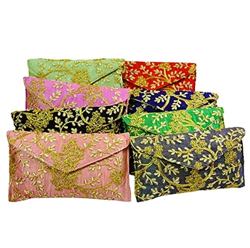 DMS RETAIL Embroidered Silk Clutch Purse For Women Round Shape Envelope Clutches for women (Pack Of 5)
